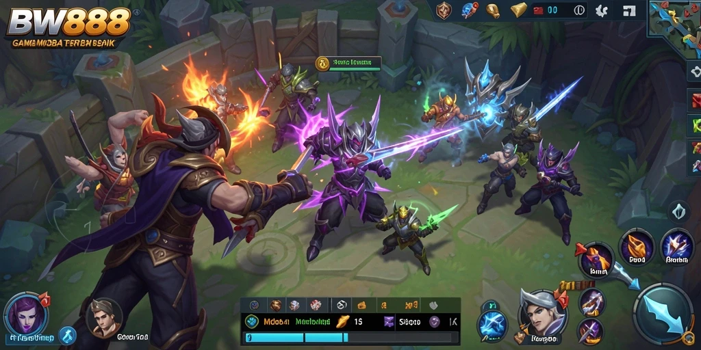 Screenshot gameplay BW888 dengan pertarungan tim yang intens.