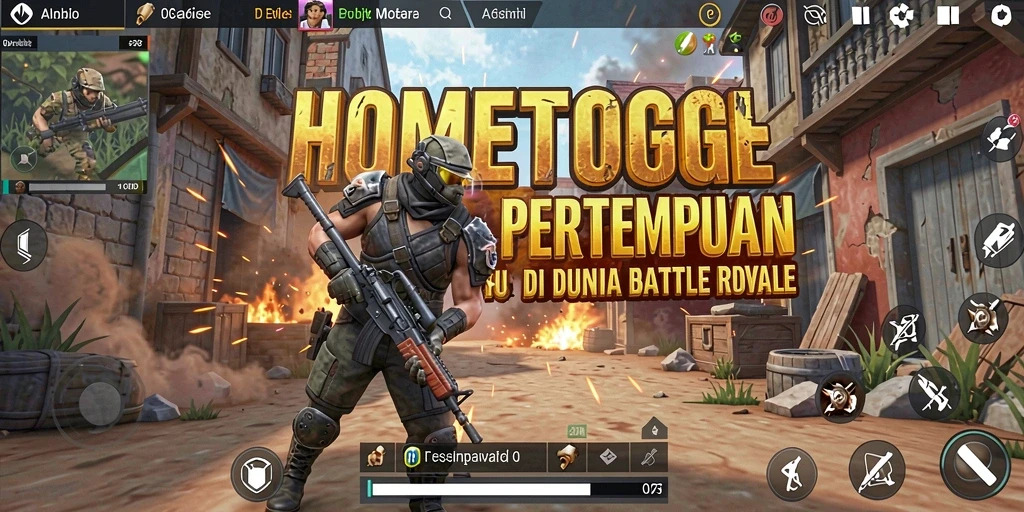 Tangkapan layar HOMETOGEL yang menunjukkan pertarungan epik di arena Battle Royale.