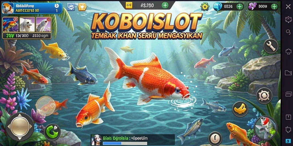 Tangkapan layar gameplay KOBOISLOT yang menggambarkan aksi Tembak Ikan.