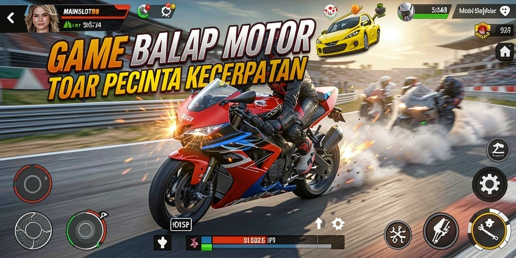 Tangkapan layar MAINSLOT88 menampilkan aksi balapan motor yang cepat dan mendebarkan.