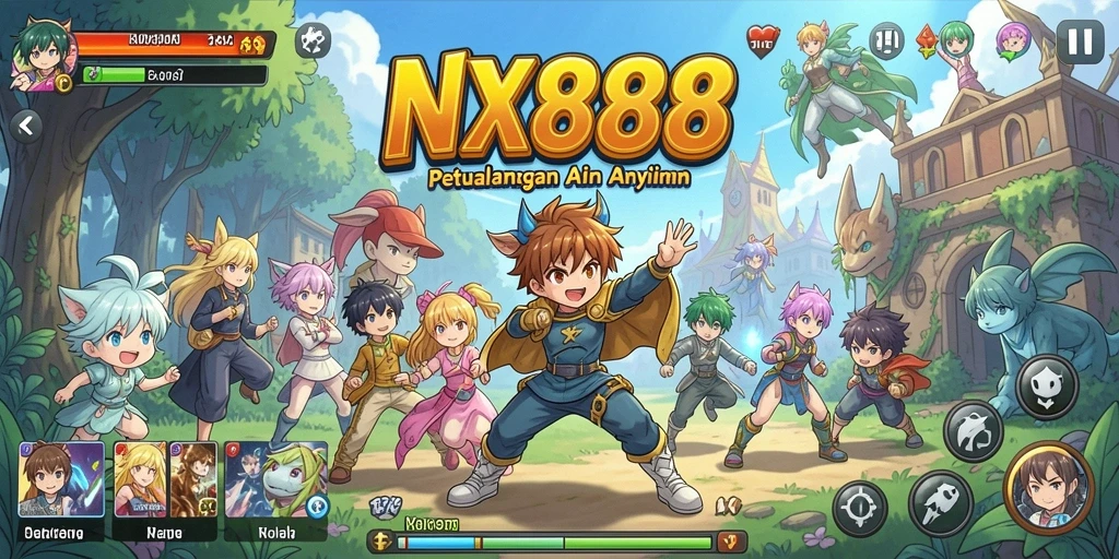 Screenshot NX888 menunjukkan pertarungan karakter Anime yang epik.