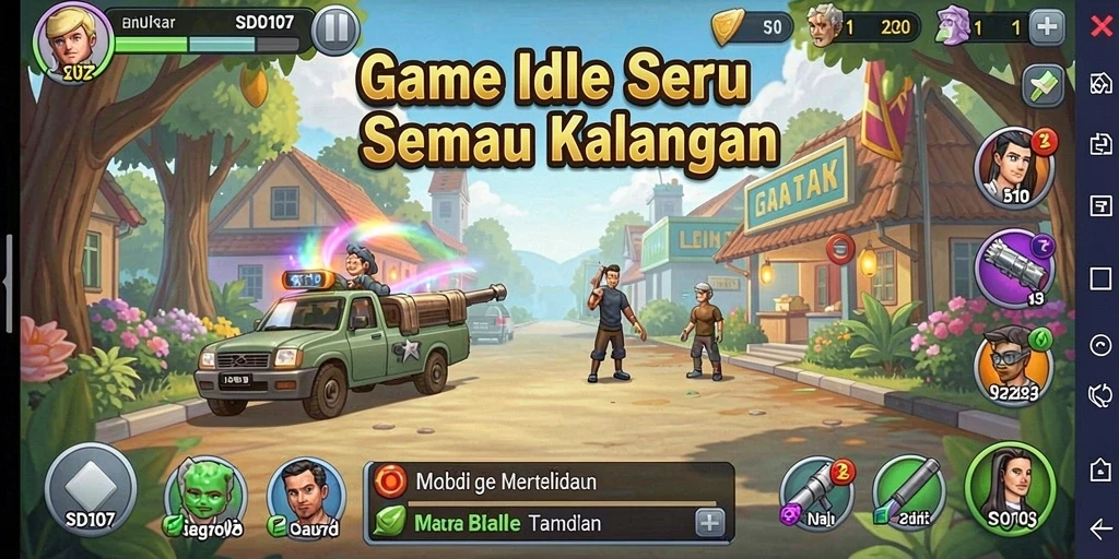 Tampilan gameplay <strong>SD107</strong> menampilkan berbagai karakter dan misi menarik.