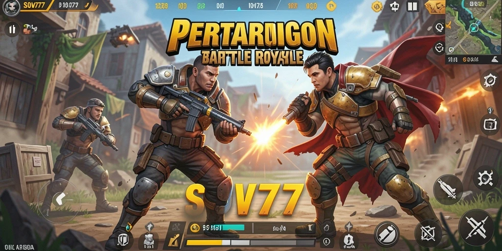 Screenshot gameplay SOV777 yang menunjukkan aksi Battle Royale yang intens.