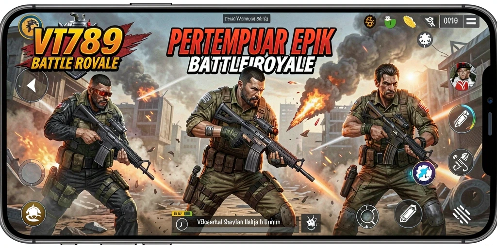 Screenshot VT789 menampilkan aksi seru dalam game Battle Royale.